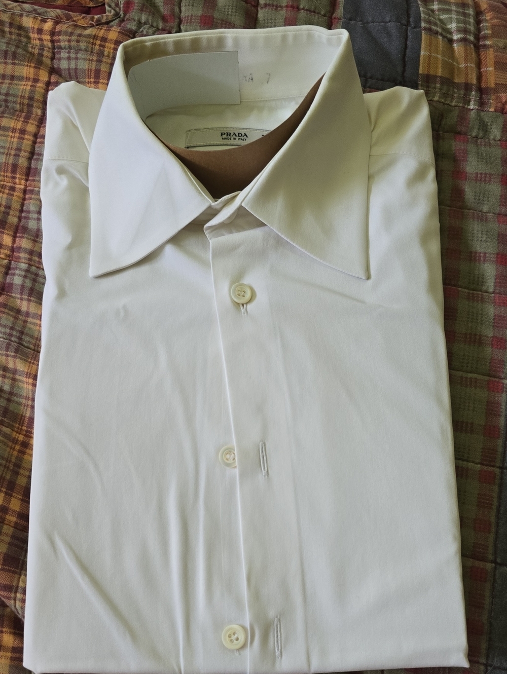 Vintage Prada Lightweight White Men's Dress Shirt with Spread Collar